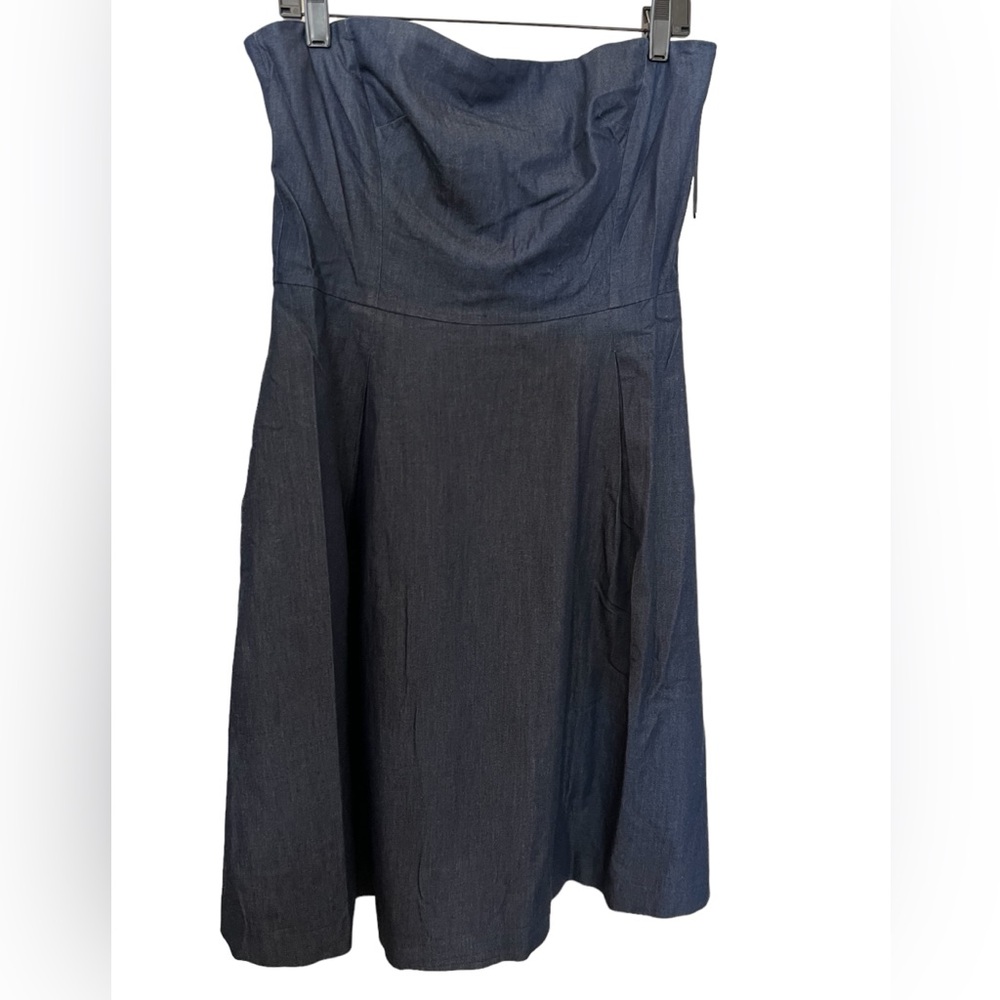 White House Black Market Strapless Pleated Denim Dress Size 12